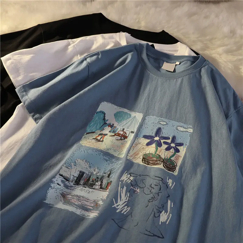 Women's 2022 Printed Pullover T-Shirt Blue Loose Fit — feature 11