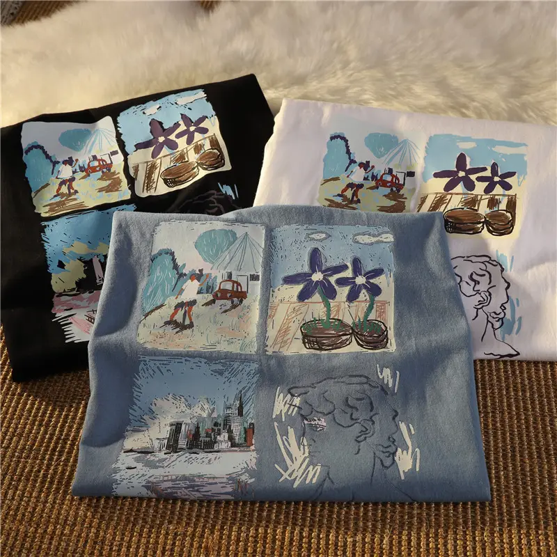 Women's 2022 Printed Pullover T-Shirt Blue Loose Fit — feature 12