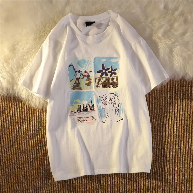Women's 2022 Printed Pullover T-Shirt Blue Loose Fit — feature 7