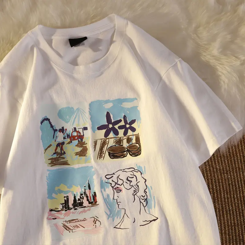 Women's 2022 Printed Pullover T-Shirt Blue Loose Fit - Image 2