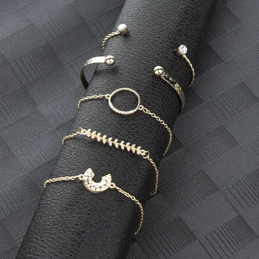 5-Piece Gold Moon Fishbone Diamond Bracelet Set - Image 5