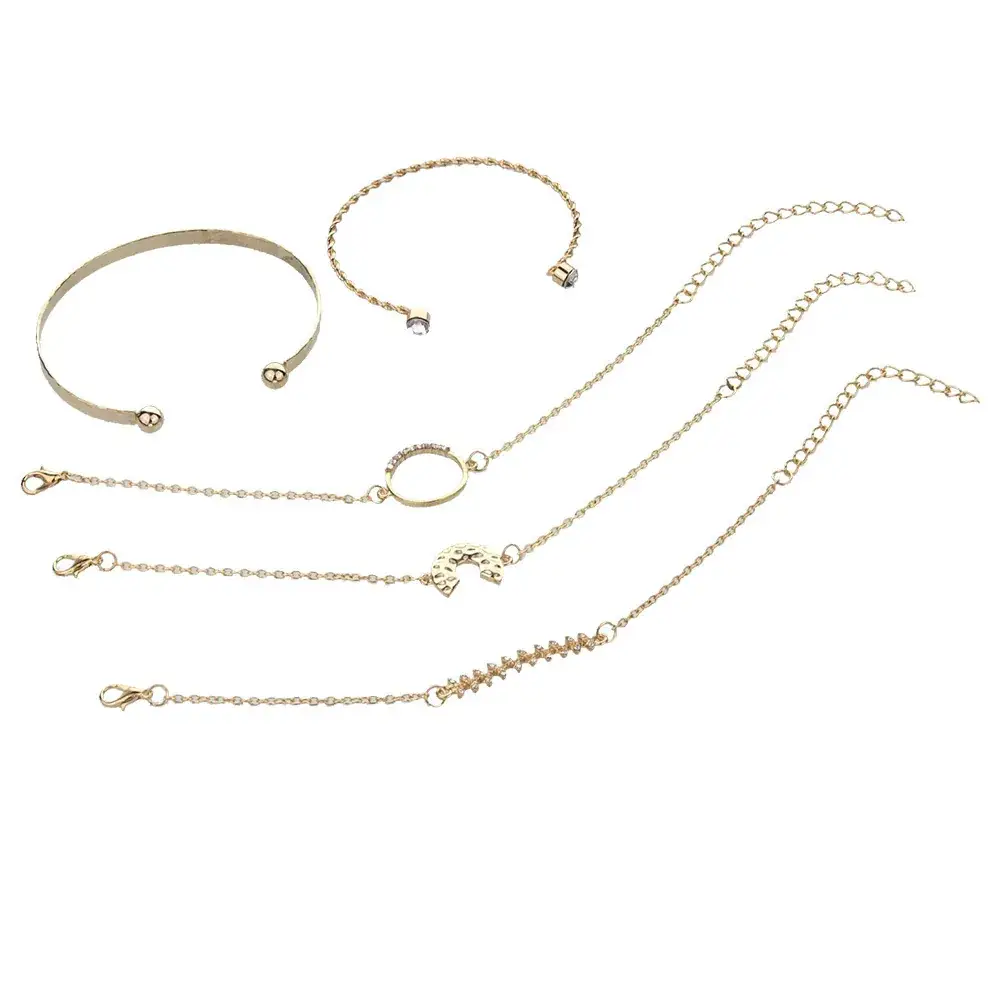 5-Piece Gold Moon Fishbone Diamond Bracelet Set - Image 6