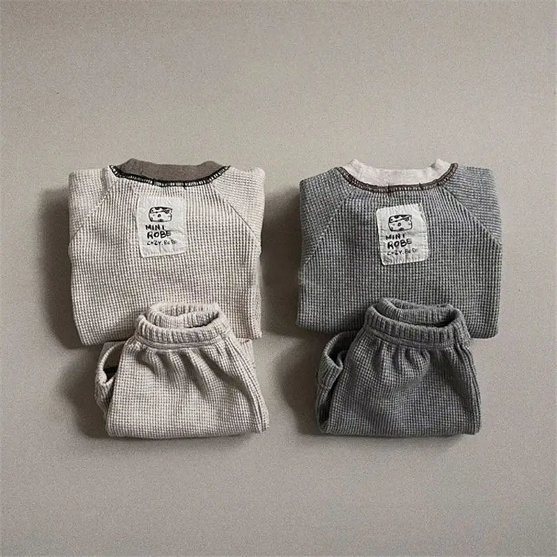 Japanese Waffle Korean Sweater Shorts Set Grey