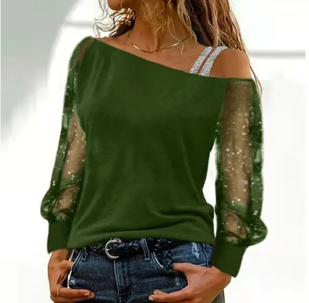 Maroon Mesh Oblique Collar Long Sleeve T-Shirt - Image 2