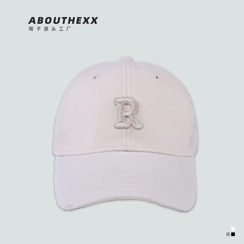 Women Black R Letter Baseball Cap with White Embroidery - Image 2