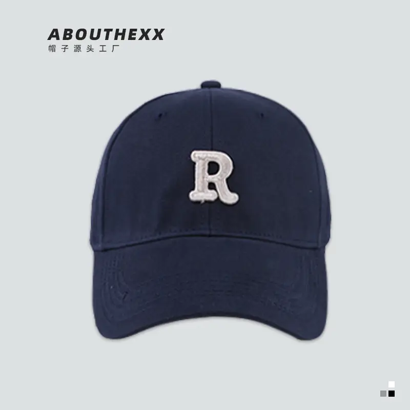Women Black R Letter Baseball Cap with White Embroidery - Image 3