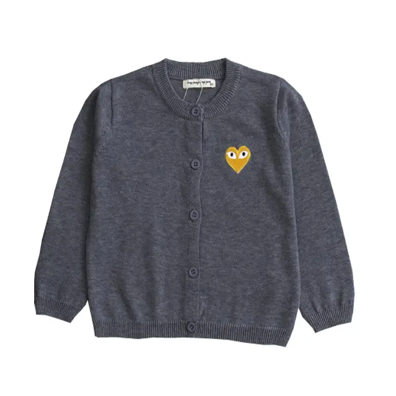 Men's Grey Cotton Cardigan with Embroidered Face Design
