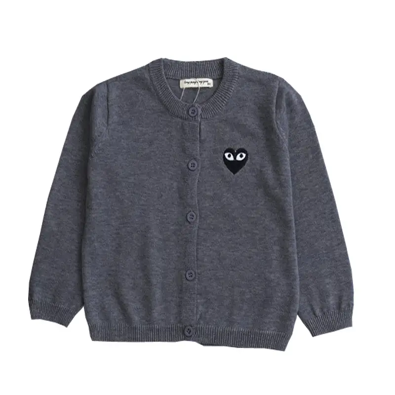 Men's Grey Cotton Cardigan with Embroidered Face Design