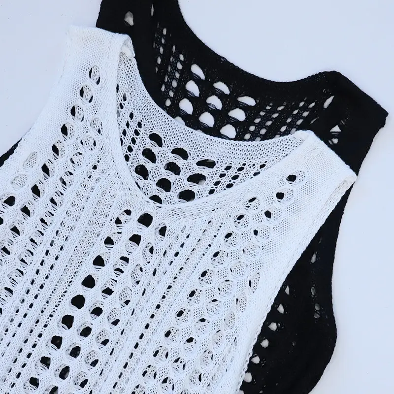 White New Knitted Hollow Vest Blouse Beach Skirt - Image 6
