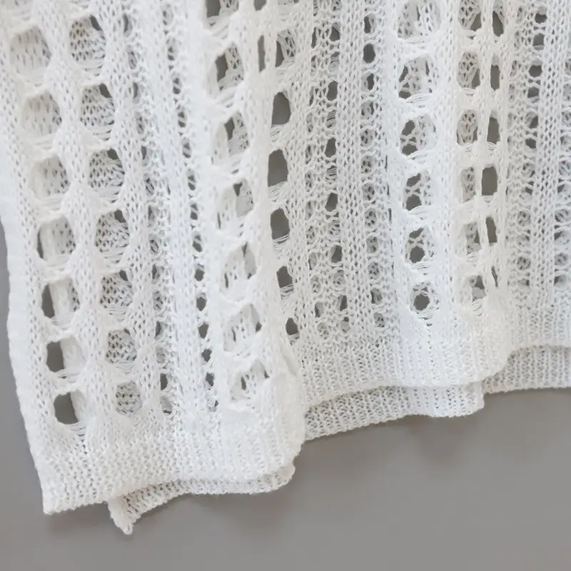 White New Knitted Hollow Vest Blouse Beach Skirt — feature 10