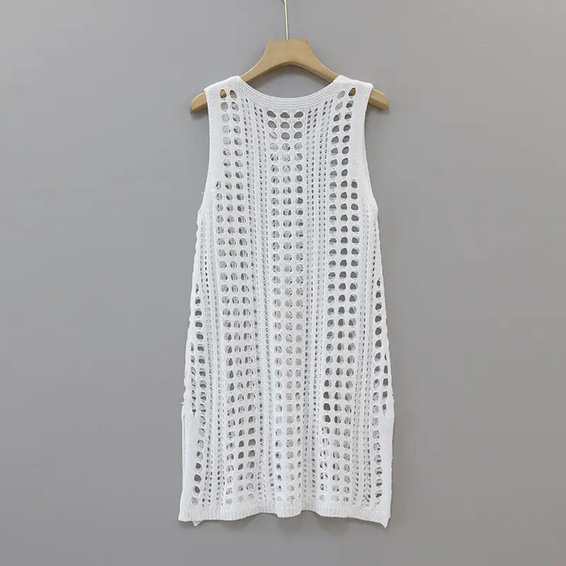 White New Knitted Hollow Vest Blouse Beach Skirt — feature 11