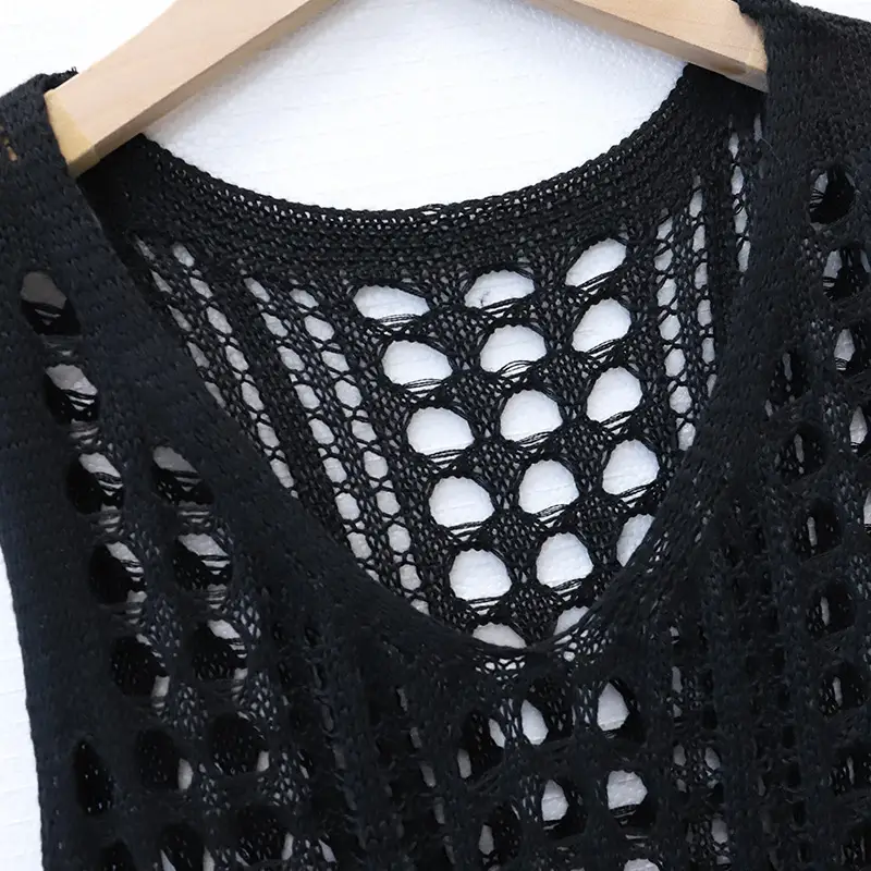 White New Knitted Hollow Vest Blouse Beach Skirt — feature 13