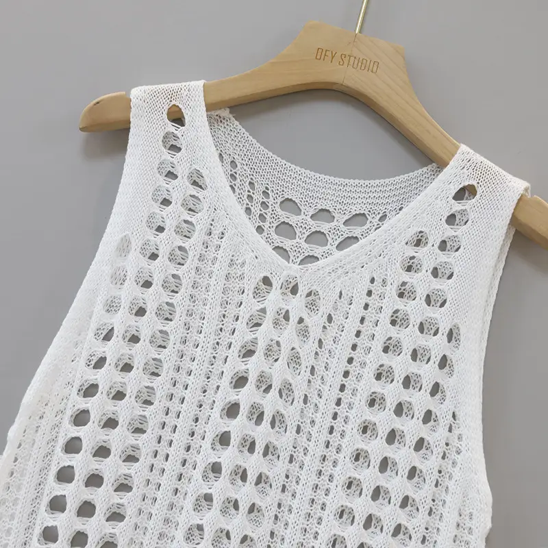 White New Knitted Hollow Vest Blouse Beach Skirt — feature 8