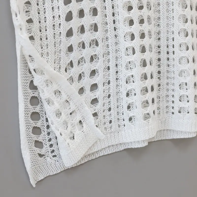 White New Knitted Hollow Vest Blouse Beach Skirt — feature 9