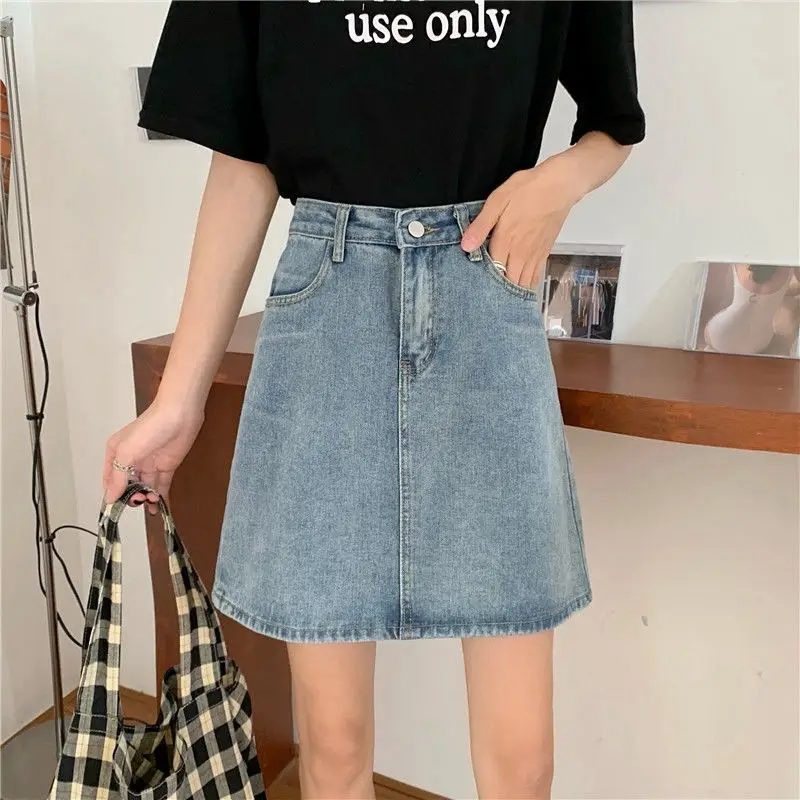 Black Slimming High Waist Denim Skirt for Women
