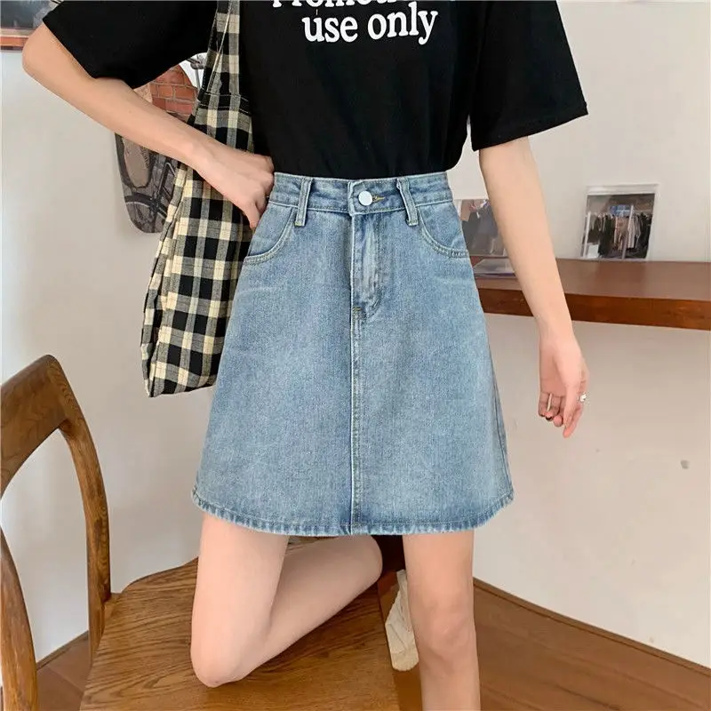 Black Slimming High Waist Denim Skirt for Women