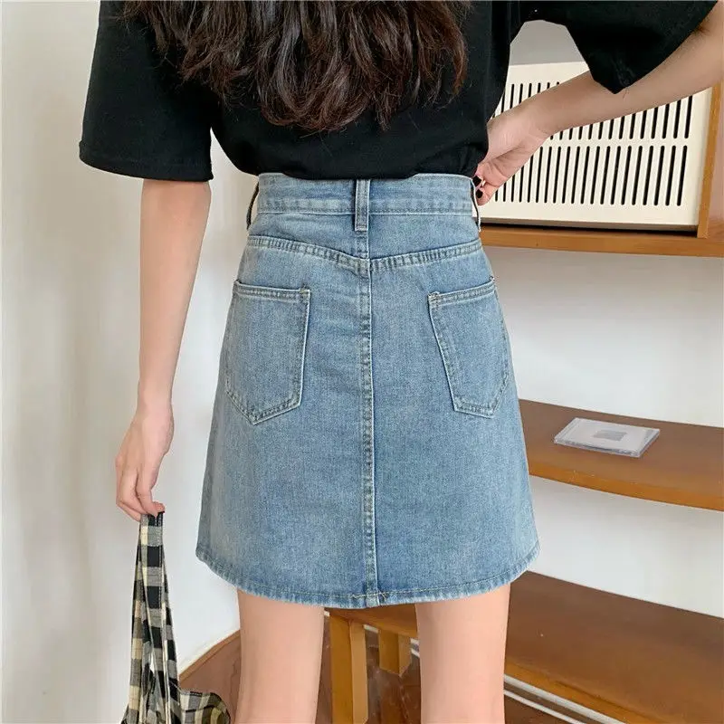 Black Slimming High Waist Denim Skirt for Women