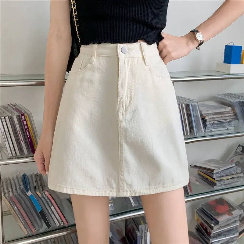 Black Slimming High Waist Denim Skirt for Women