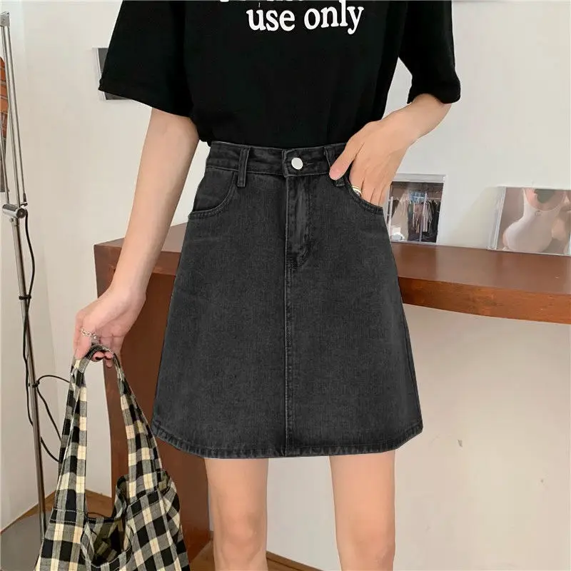 Black Slimming High Waist Denim Skirt for Women