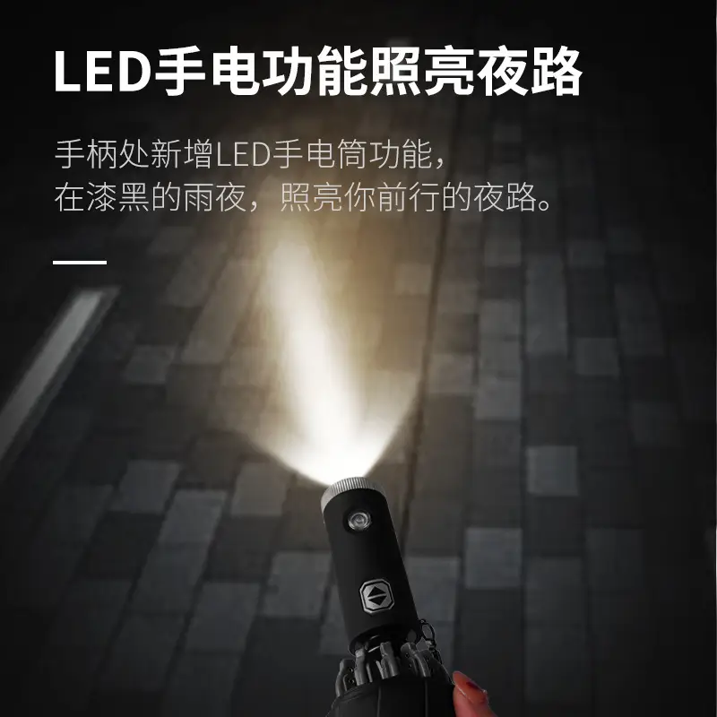 Automatic Rain Shower Umbrella with LED Light, Teal Color - Image 10