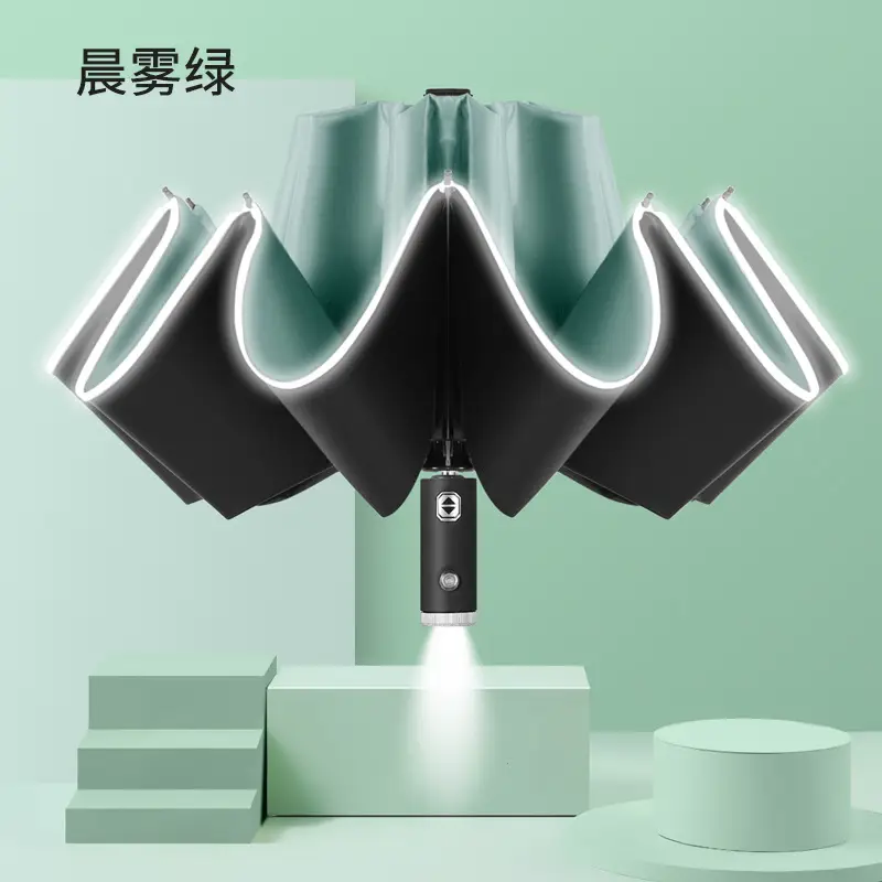 Automatic Rain Shower Umbrella with LED Light, Teal Color