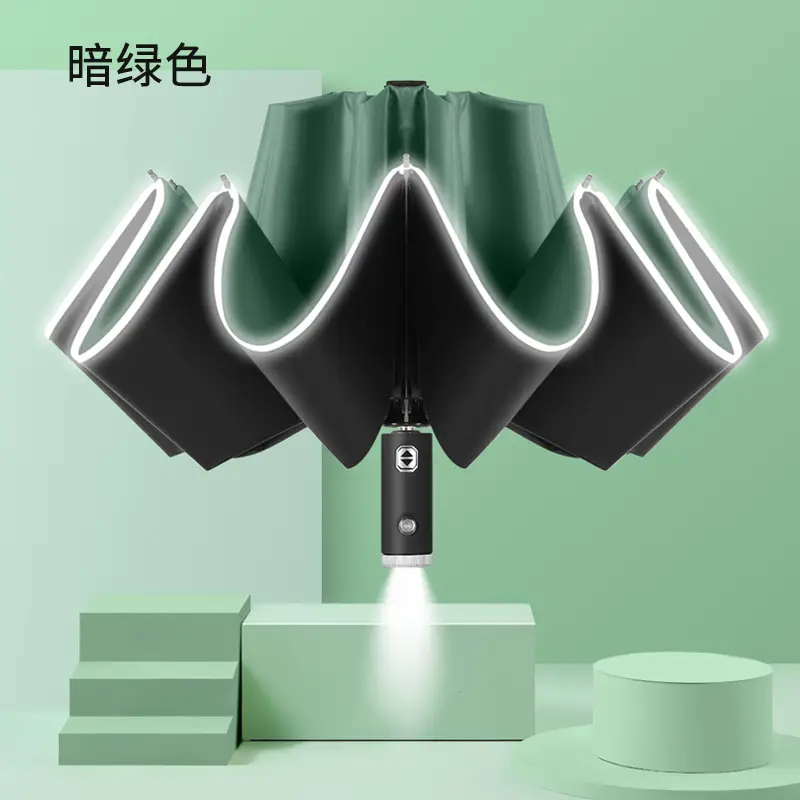 Automatic Rain Shower Umbrella with LED Light, Teal Color - Image 4