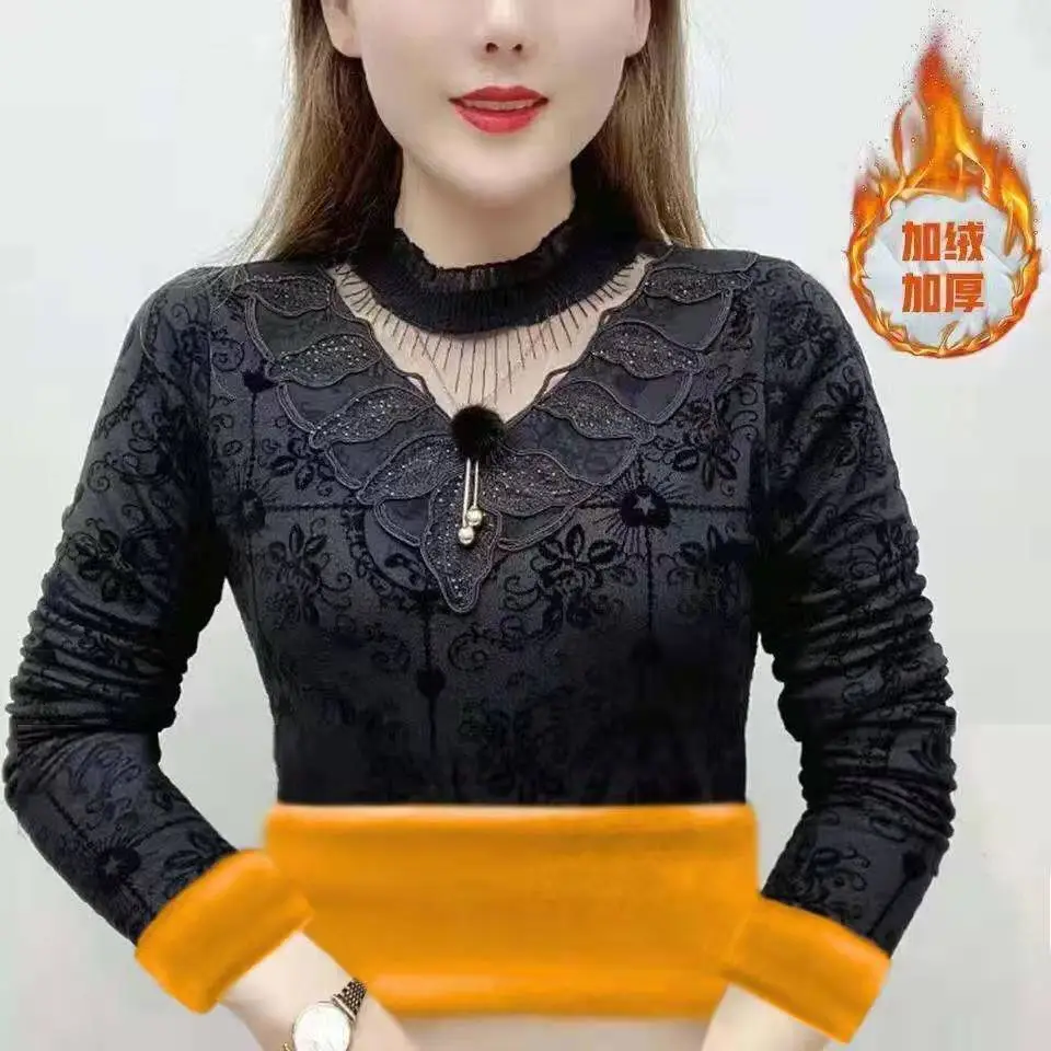 Women's Black Velvet Embroidered Winter Top with Orange Trim - Image 5