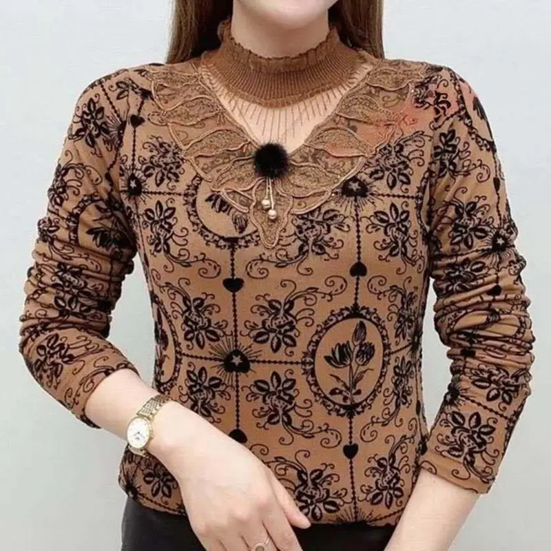 Women's Black Velvet Embroidered Winter Top with Orange Trim — feature 6