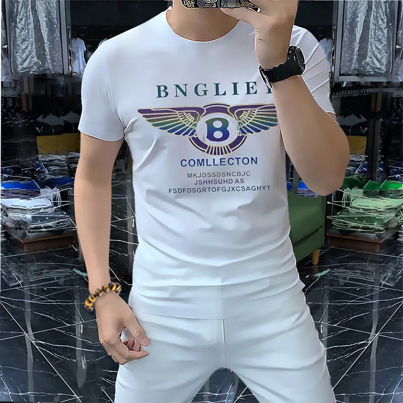 Men's Printed Cotton T-Shirt White 8 Wing Design - Image 5