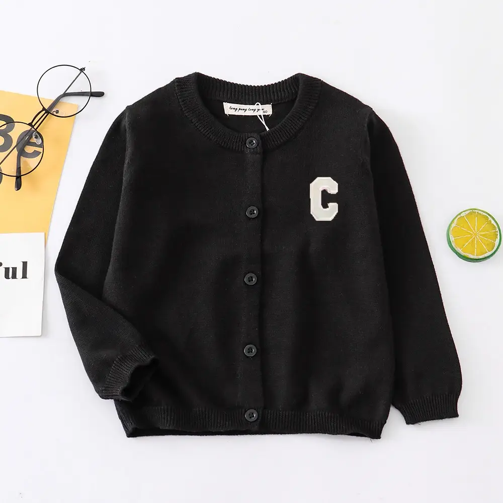Light Blue C-Embroidered Cotton Cardigan for Boys Girls Medium - Image 12