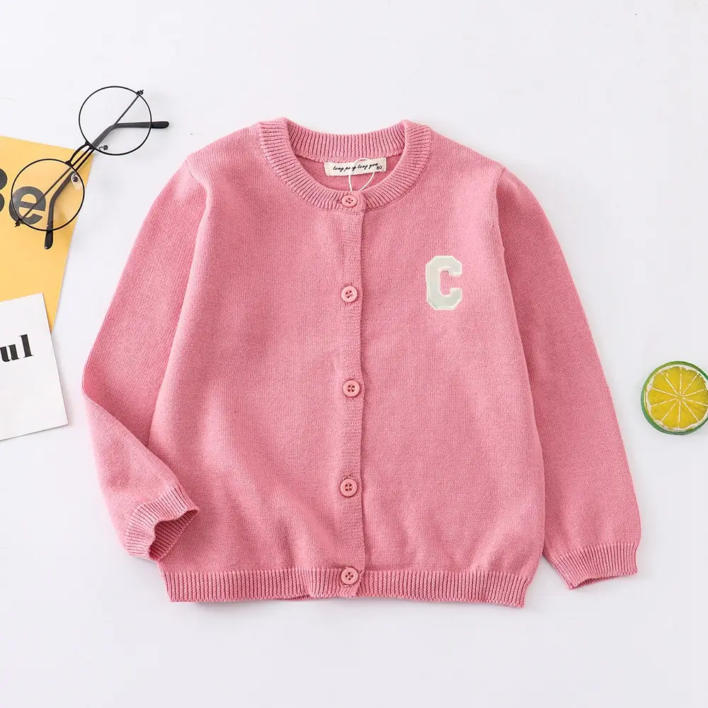 Light Blue C-Embroidered Cotton Cardigan for Boys Girls Medium - Image 8