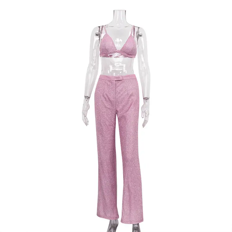 Sexy Sequin Camisole Nightclub Suit with High Waist Pants — feature 27