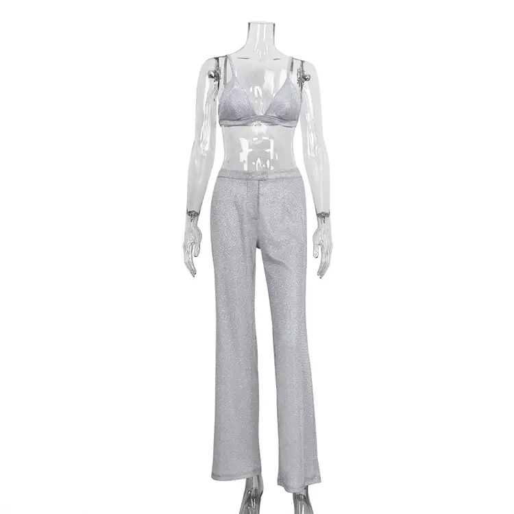 Sexy Sequin Camisole Nightclub Suit with High Waist Pants — feature 29