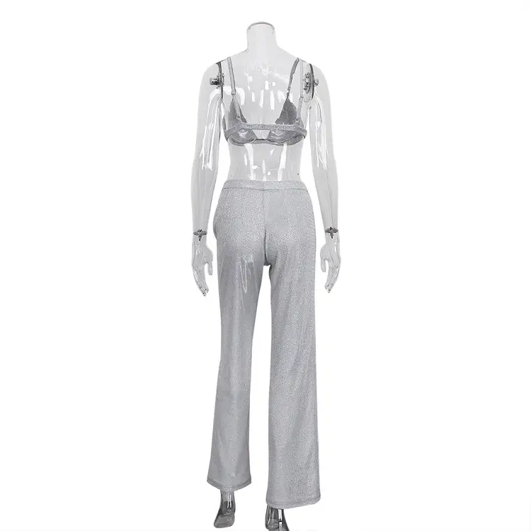 Sexy Sequin Camisole Nightclub Suit with High Waist Pants — feature 30