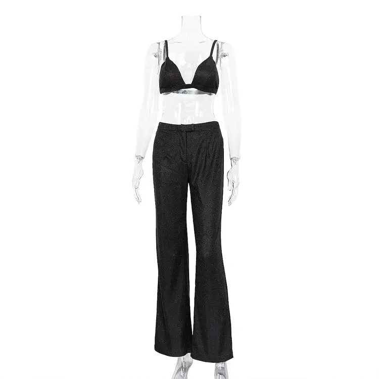 Sexy Sequin Camisole Nightclub Suit with High Waist Pants — feature 31