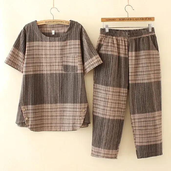 Women Plaid 2-Piece Set Large Size Casual Pants - Image 14