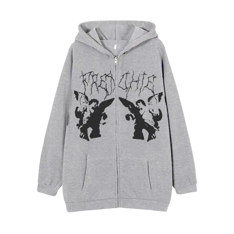 Women Skull Wings Hoodie Black Velvet Zipper