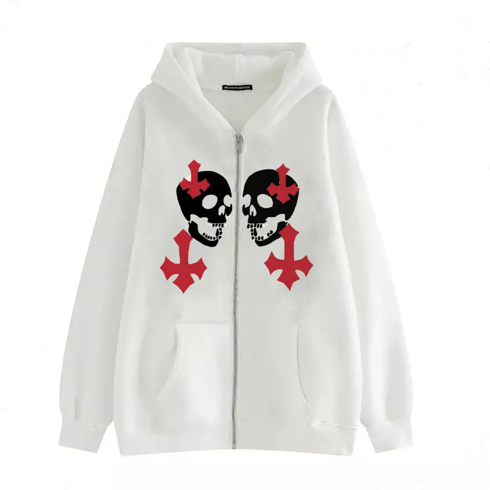 Women Skull Wings Hoodie Black Velvet Zipper