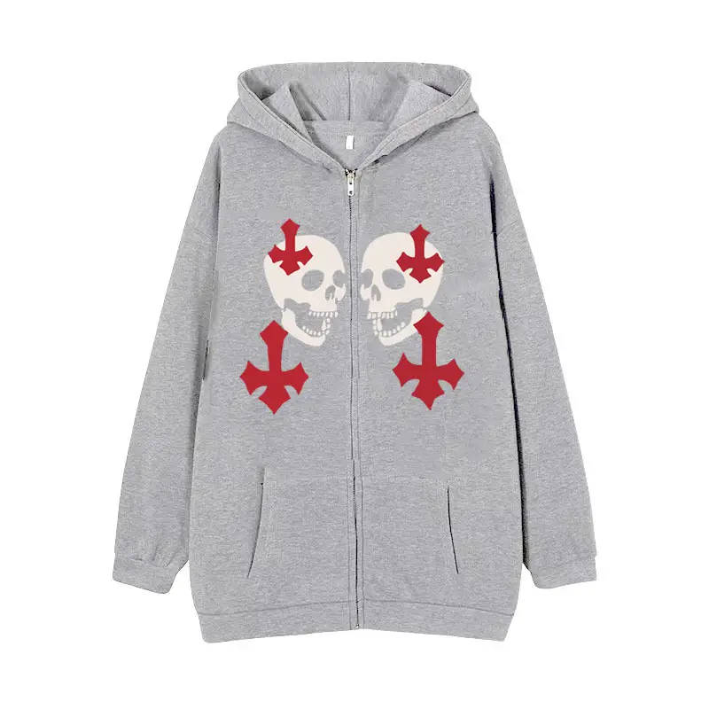 Women Skull Wings Hoodie Black Velvet Zipper