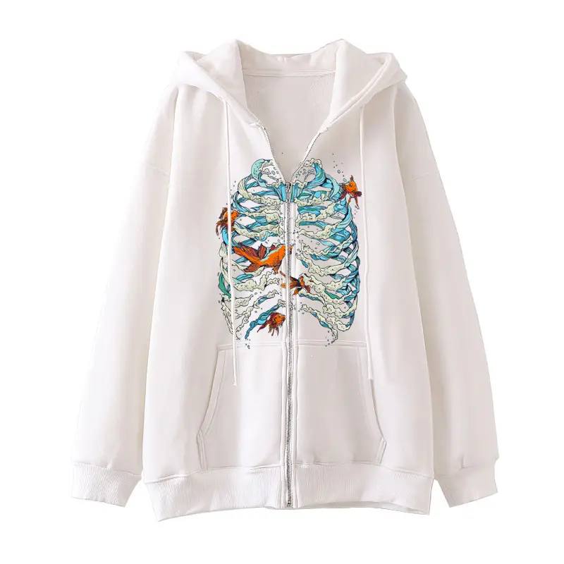 Women Skull Wings Hoodie Black Velvet Zipper