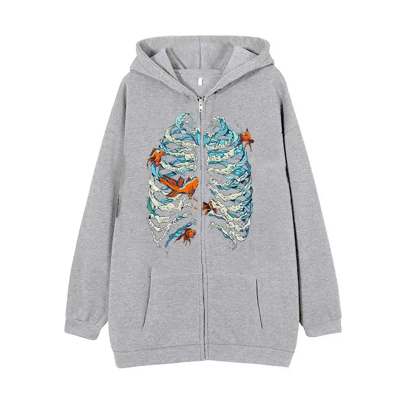 Women Skull Wings Hoodie Black Velvet Zipper