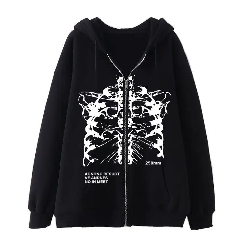 Women Skull Wings Hoodie Black Velvet Zipper