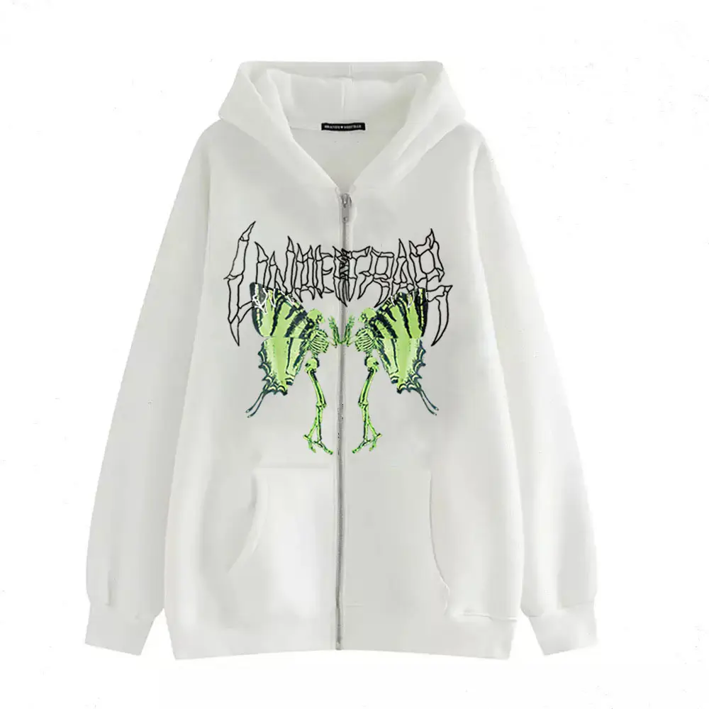 Women Skull Wings Hoodie Black Velvet Zipper