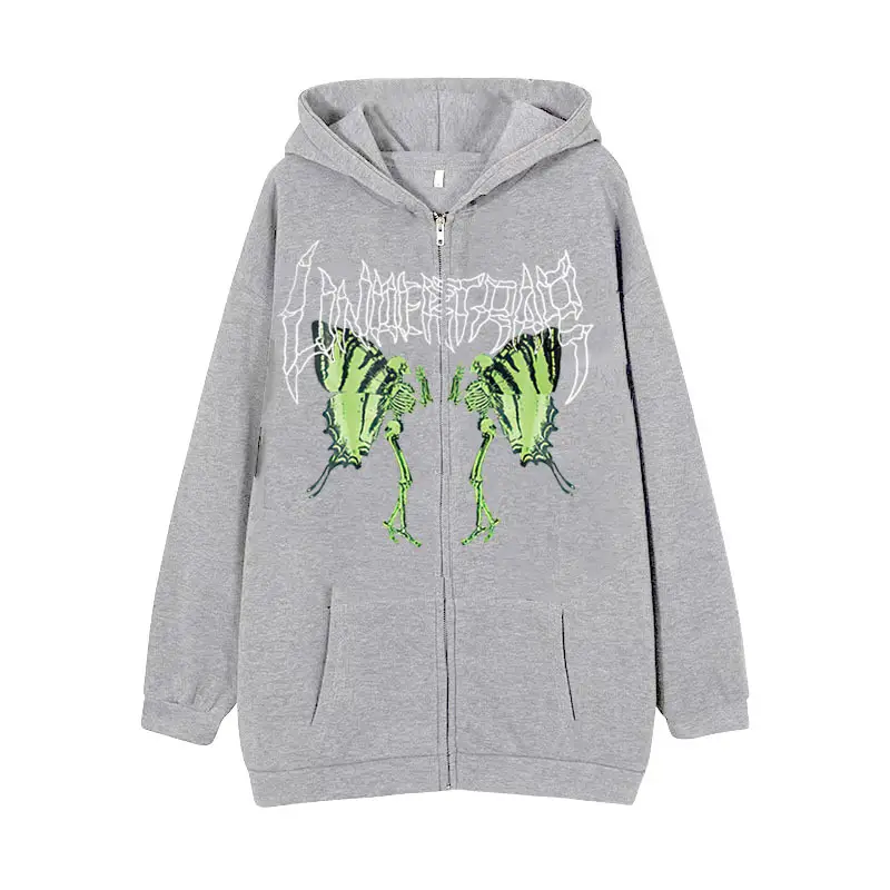 Women Skull Wings Hoodie Black Velvet Zipper
