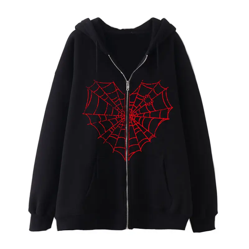 Women Skull Wings Hoodie Black Velvet Zipper