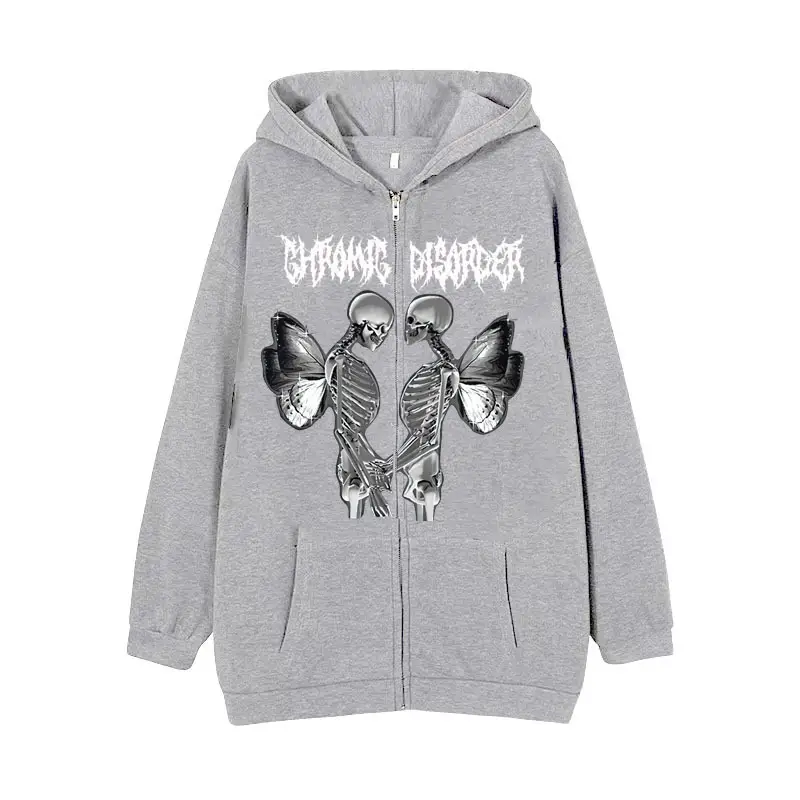 Women Skull Wings Hoodie Black Velvet Zipper