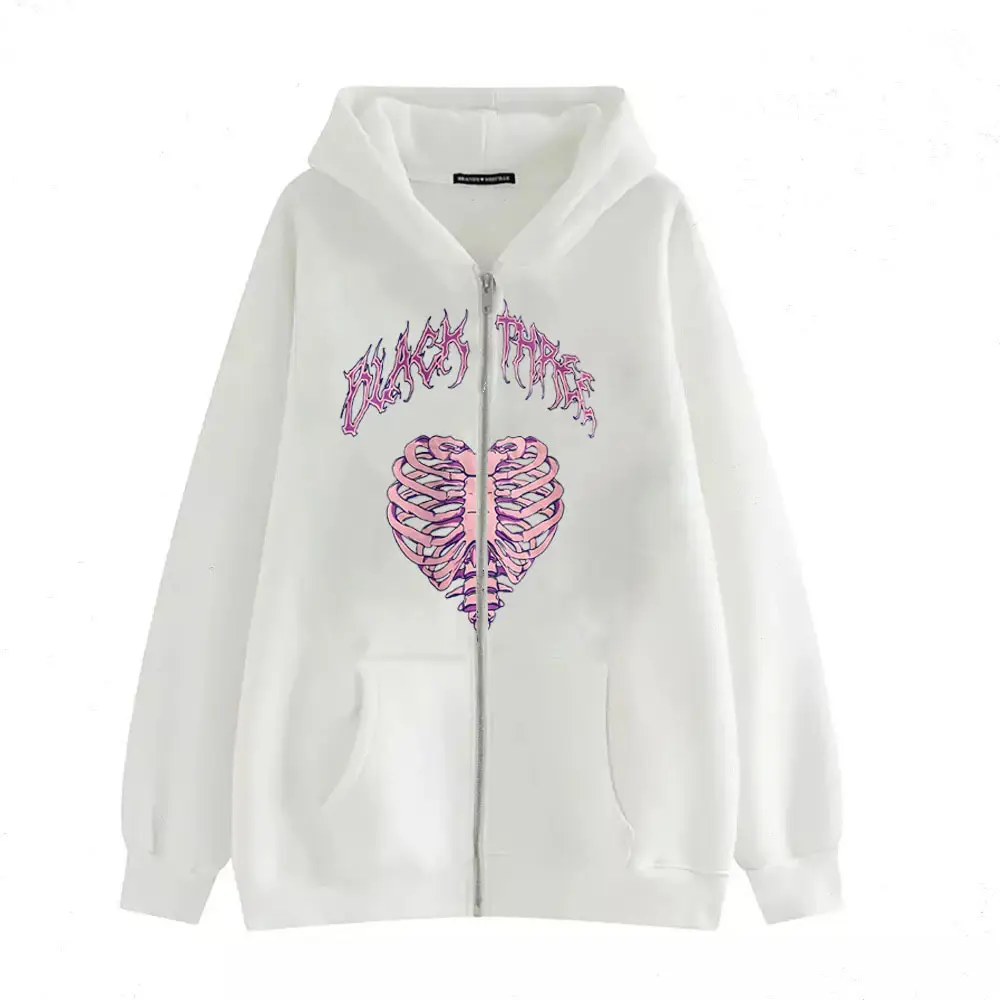 Women Skull Wings Hoodie Black Velvet Zipper