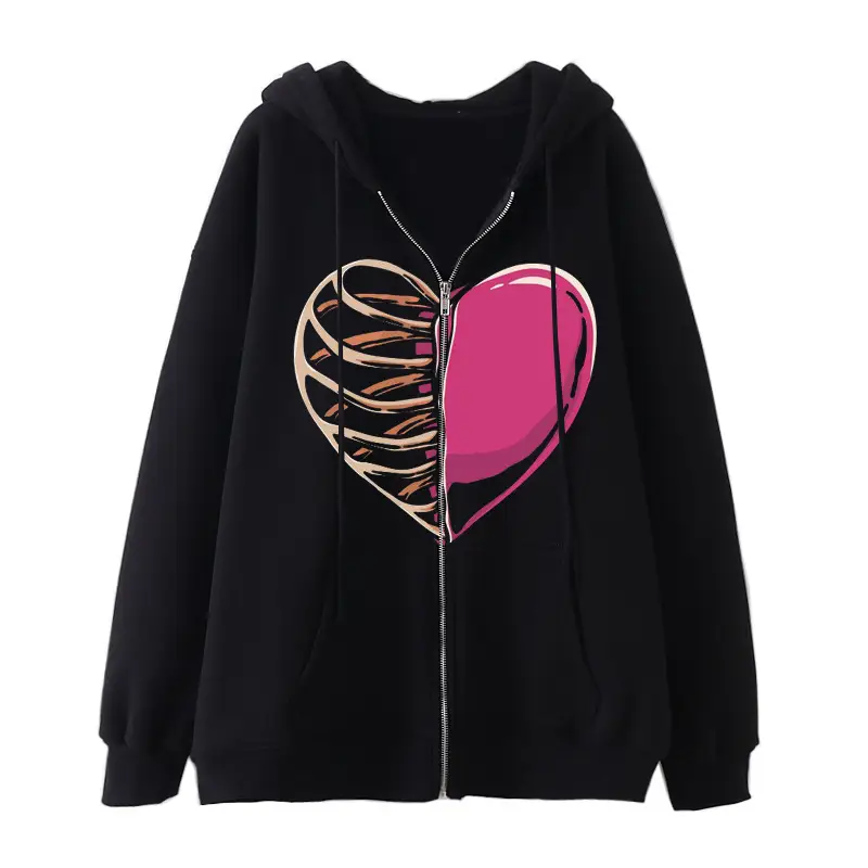 Women Skull Wings Hoodie Black Velvet Zipper