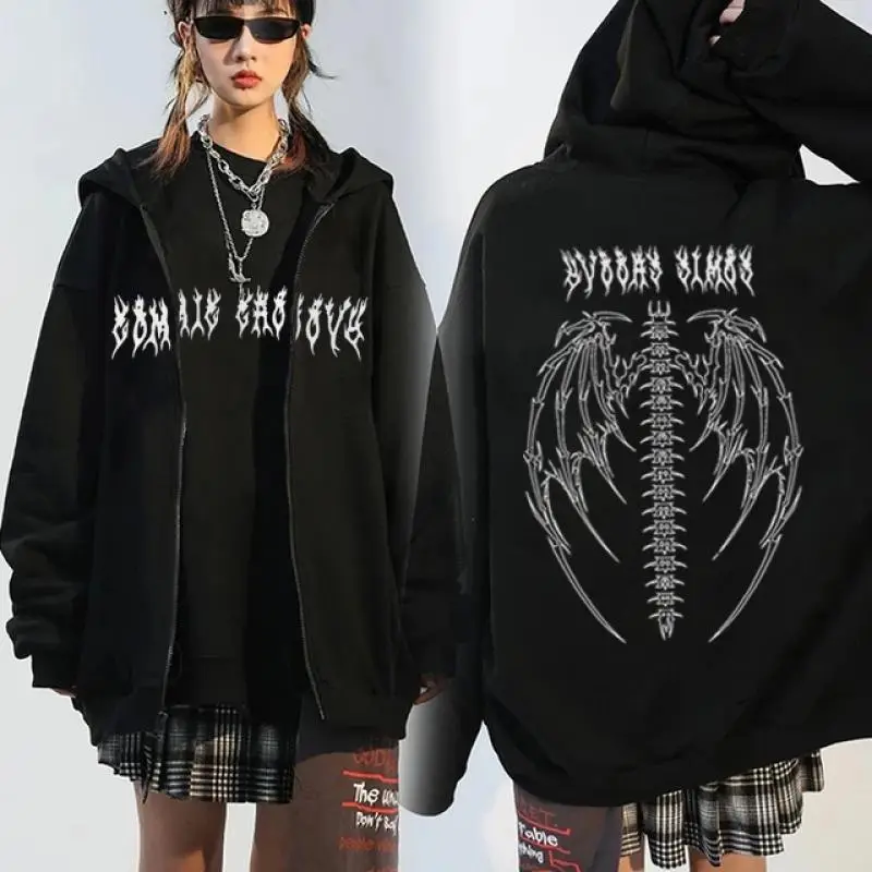 Men's White Fishbone Back Hooded Zipper Jacket - Image 2