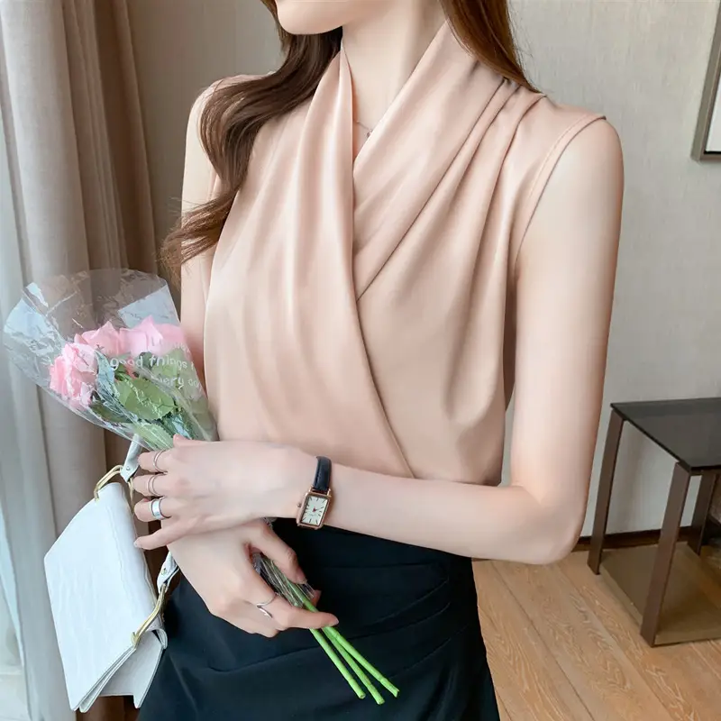 2022 Summer V-Neck Satin Sleeveless Top Women - Image 9
